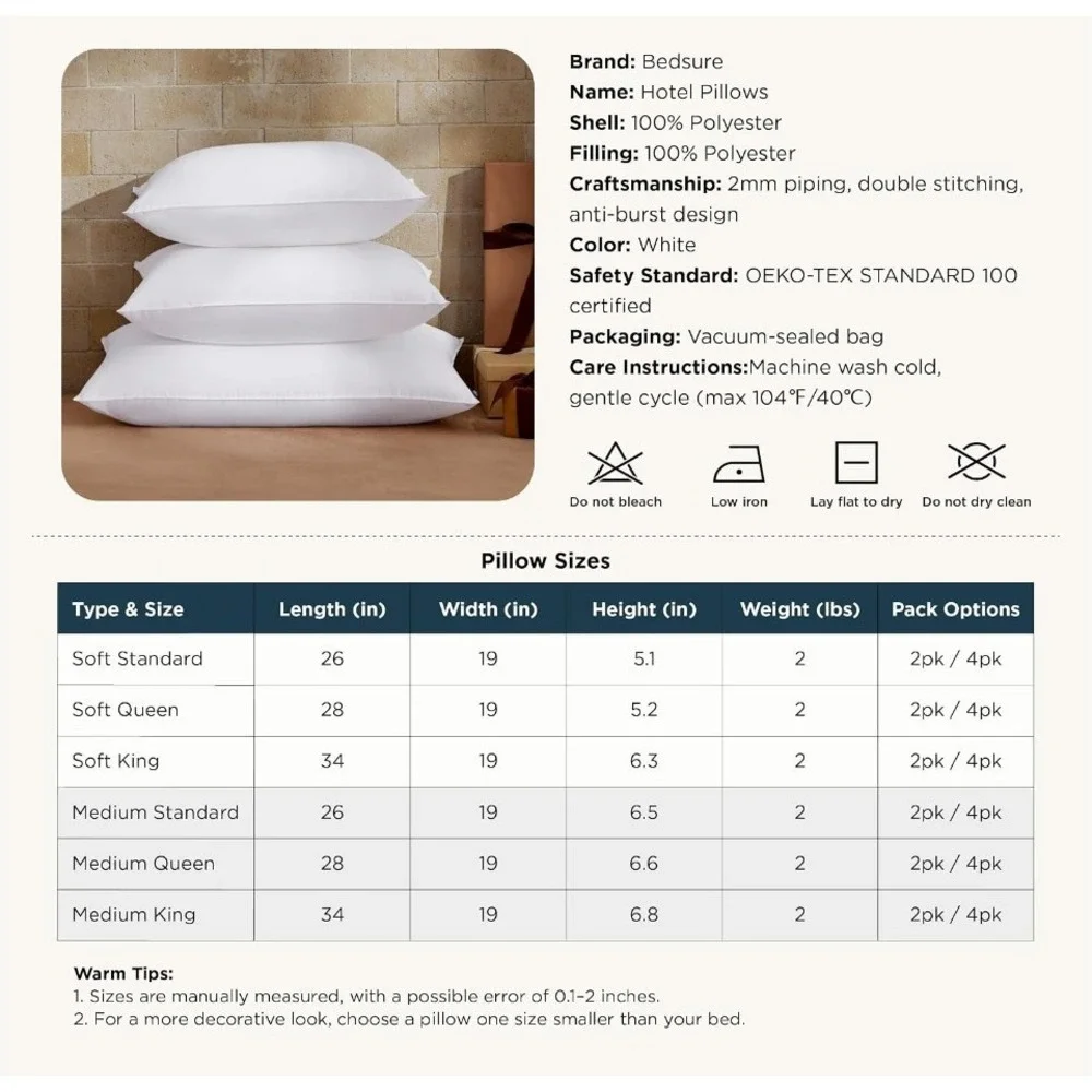 NIB Bedsure Get Cozy Pillows Standard Size 2 Pack NEW